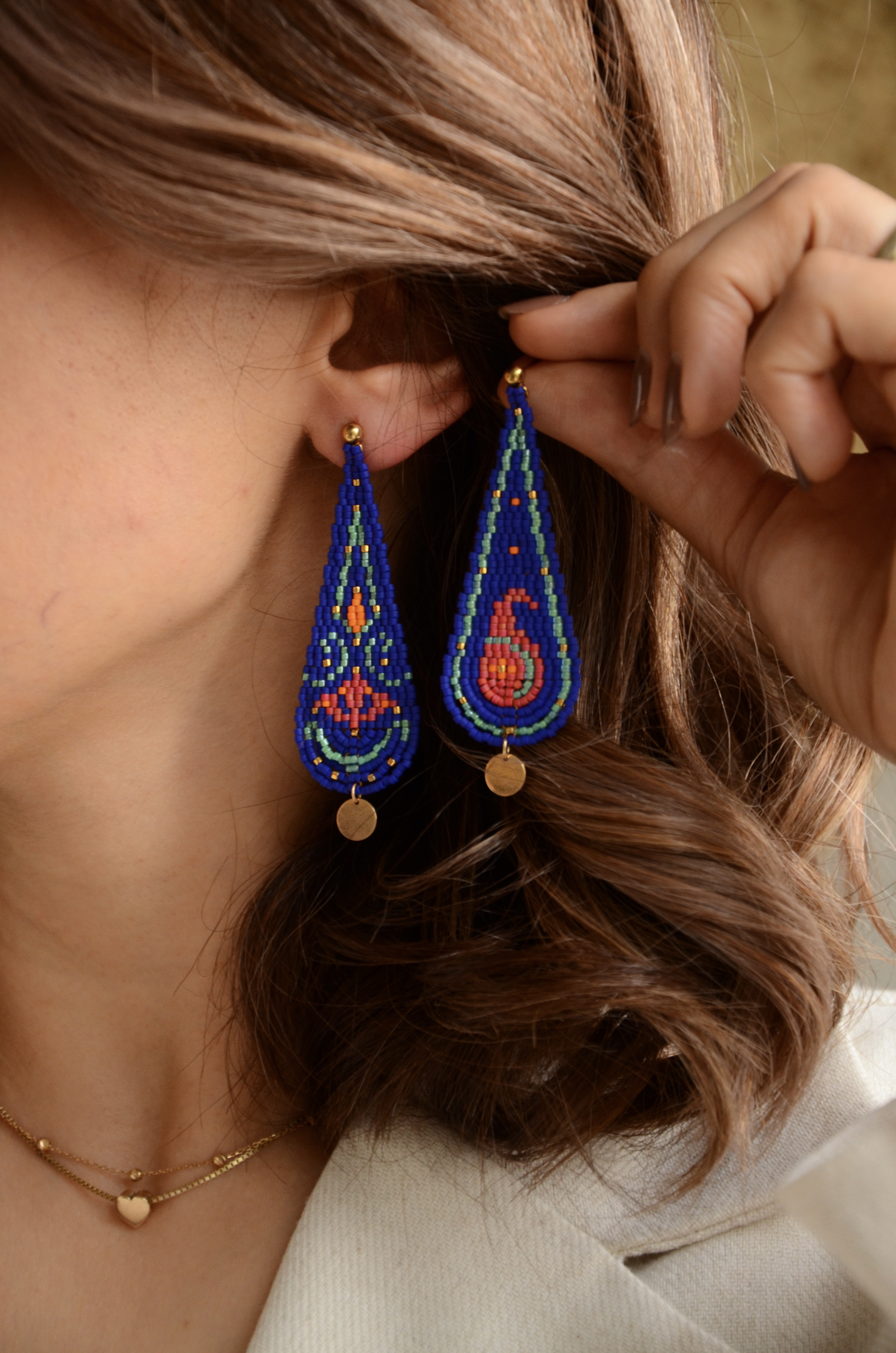 گوشواره آویز طرح سرو منجوق میوکی دستساز